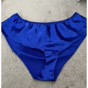 Vintage Victoria Secret Gold Label Panty Small High Cut Brief Blue Satin Silky